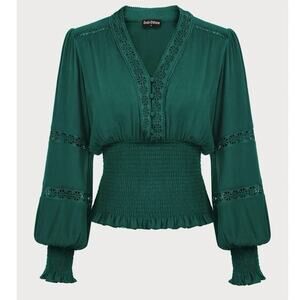 Scarlet Darkness Smocked Waist Blouse Top Renaissance Peasant Green XL